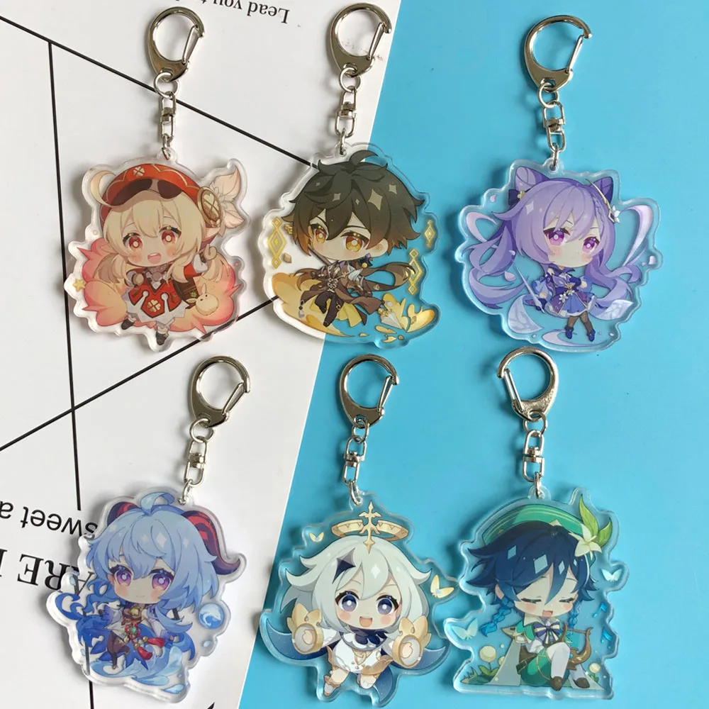 

Game Genshin Impact Keychain Xiao Zhongli Cosplay Cute Character Venti Paimon Tartaglia Mona Acrylic Key Chain Pendant Keyring