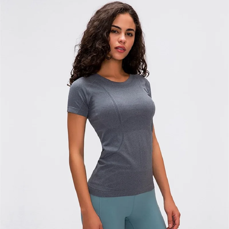 

Женская футболка для фитнеса с коротким рукавом, Женская дышащая футболка для йоги Lulu с круглым вырезом, Спортивная футболка для тренажерно...