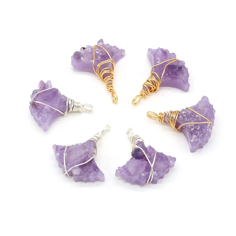 

6PCS Natural Stone Amethyst Winding Irregular Fan Pendant For Jewelry MakingDIY Necklace Accessories Gem Charm Gift Party28x32mm