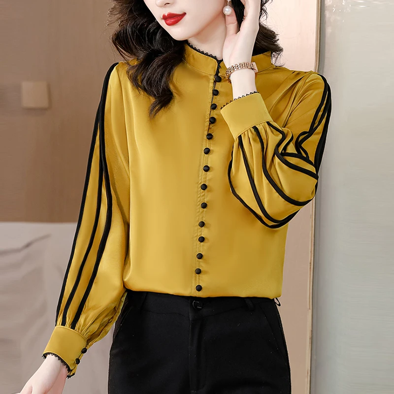 Girdear тяжелые шелковые рубашки женские с длинным рукавом весна-осень 2024 новая