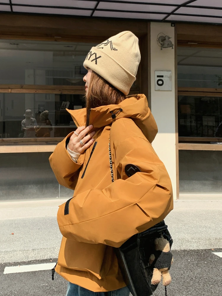 Желтая куртка-карго с капюшоном верхняя одежда женская зима 2024 новый корейский