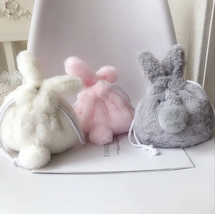 

Cartoon Rabbit Women's Plush Makeup Cosmetic Bag Coin Purse Wallet Small Earphone Lipsticks Drawstring Bag Pouch Case