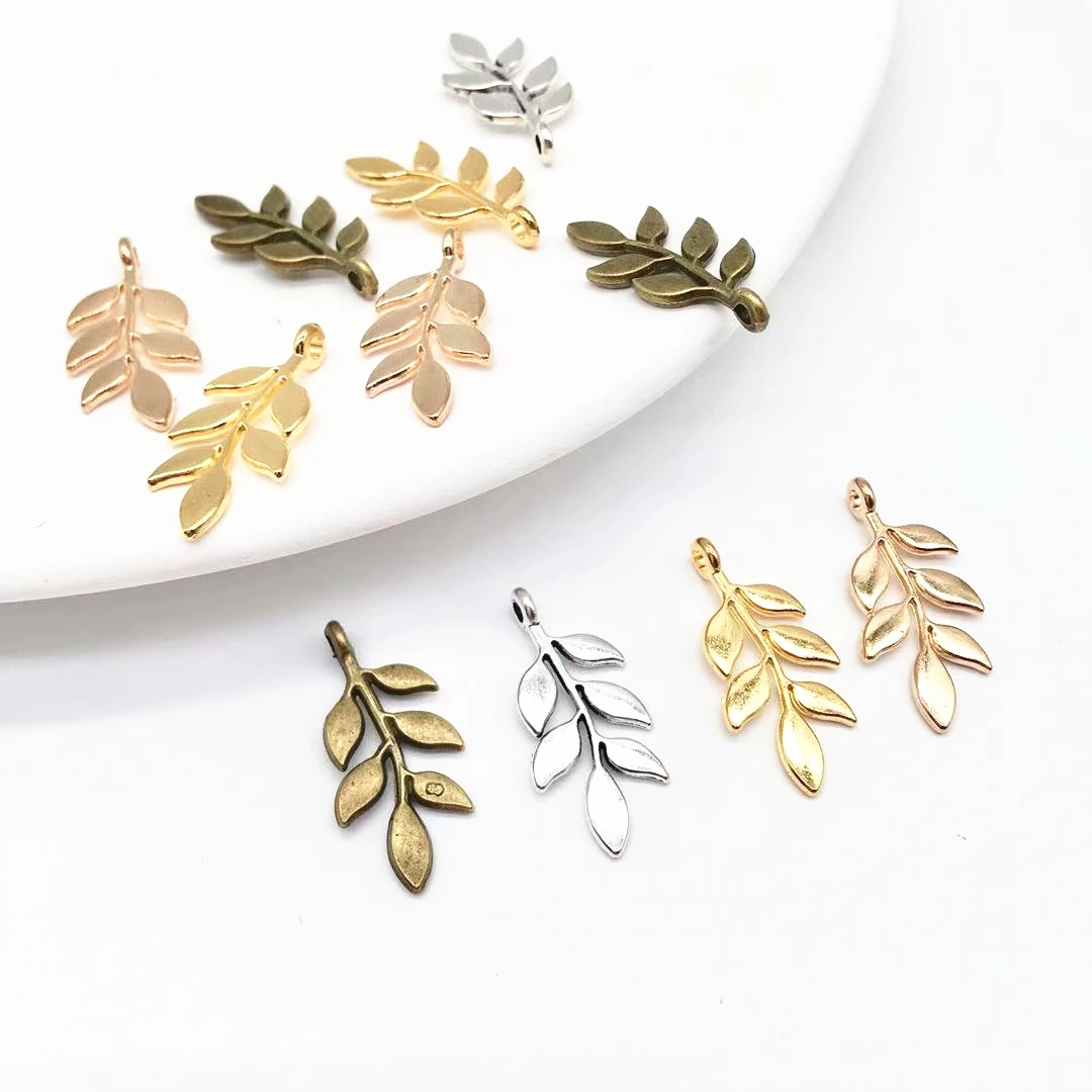 

Fashion 30 Pcs 24*11mm 4 Color Leaves charms plant pendant Metal Alloy For DIY Jewelry Bracelet Necklace Making