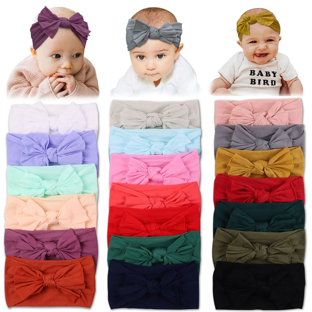 

20Color 1Piece Baby Solid Bowknot Headband Nylon Headbands Soft Hair Bands For Baby Girls Hairband Newborn Kids Hair Accessories