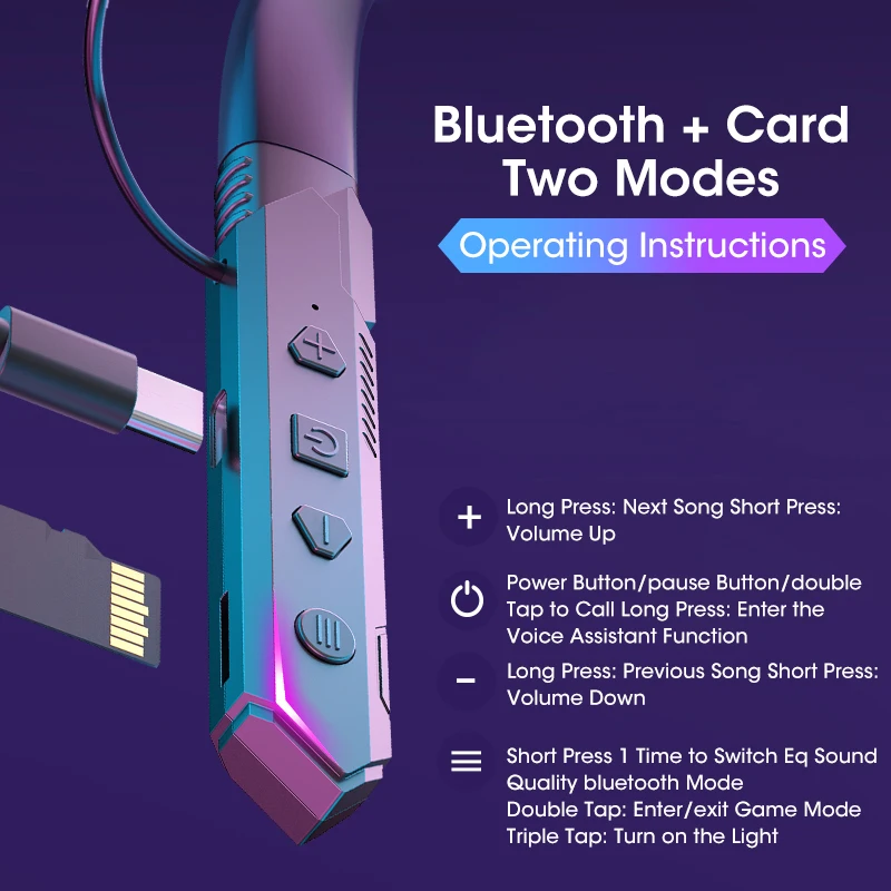 Bluetooth 5.1 беспроводные наушники с Mircophone портативные шейным ободом Спортивная