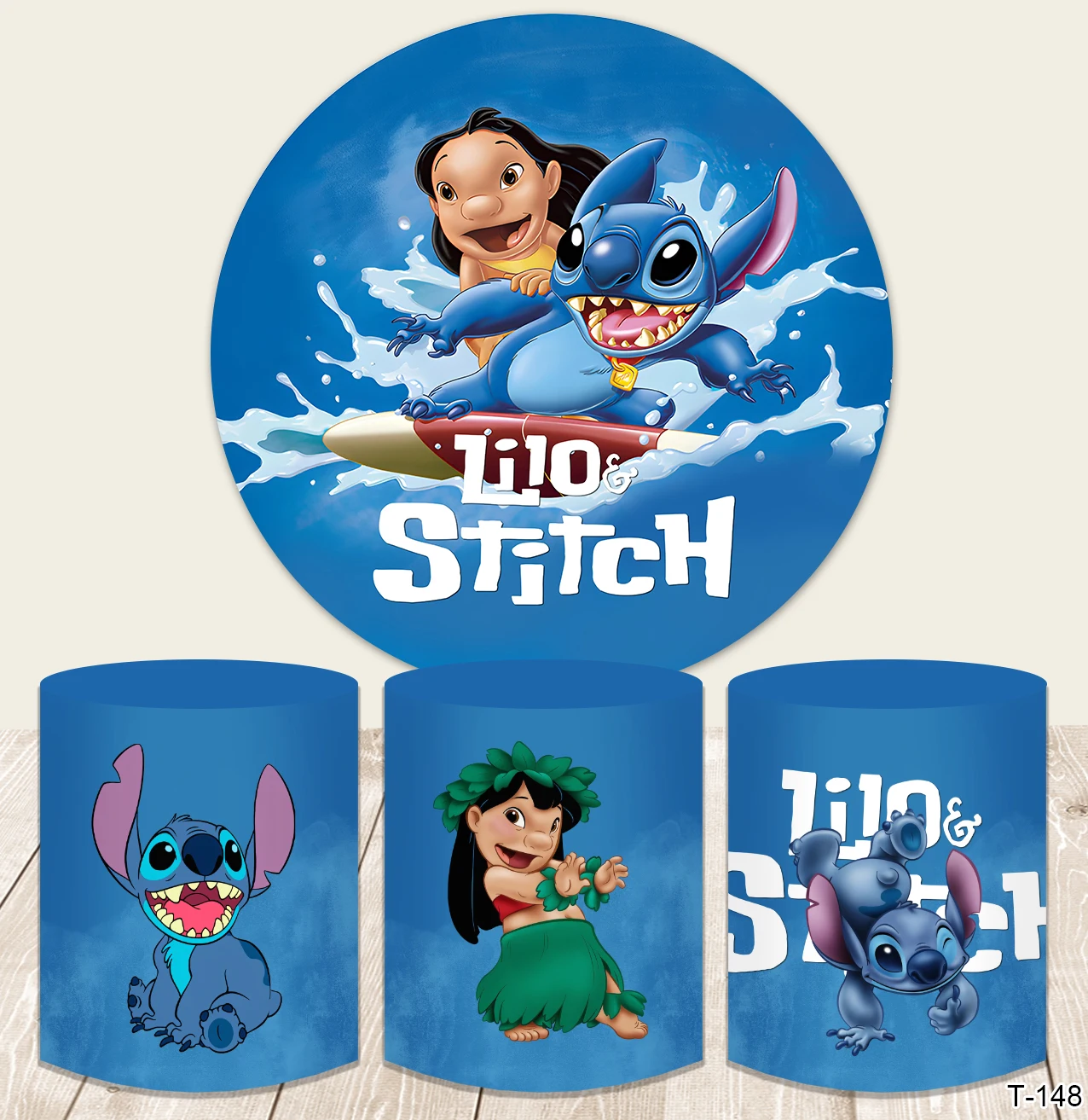 

Lilo & Stitch Circle Backdrop Cover Decoration Kids Birthday Party Round Background Wall Baby Shower Banner Cylinder Elastic