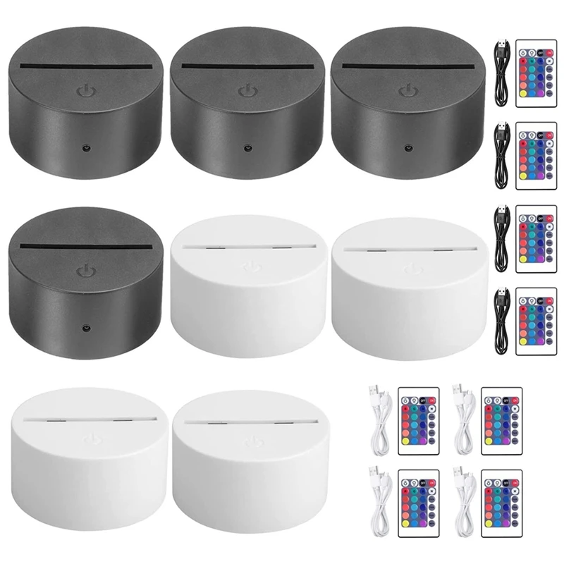

8-Pack 3D Night LED Light Lamp Base, Includes Remote Control + USB Cable, 16 Colors Decoration Lights For Bedroom