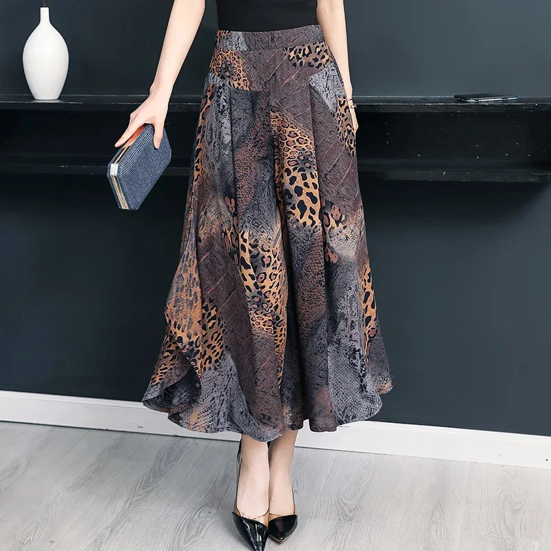 

Summer Autumn Women Pants High Waist Casual Wide Leg Trousers with Print Middle-aged Women Beach Holiday Wide Pants X114