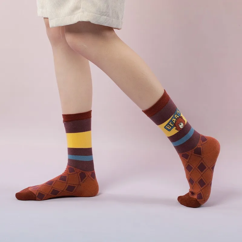 5 Pairs of high quality cotton women's socks medium socks Bear striped socks women's socks casual socks personality socks