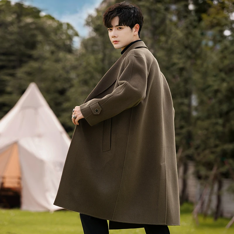 Двустороннее кашемировое пальто мужское зимнее утепленное шерстяное средней