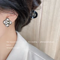 french high quality silver needle plated 14k three dimensional camellia earrings for woman ins sweet aretes oil drop ear jewelry