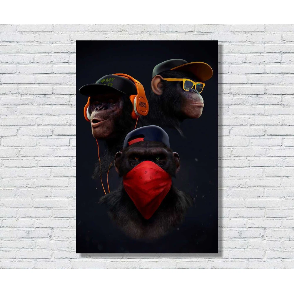 Постер на натуральном холсте Обезьяны 40х60 см/ 23 февраля / 8 марта / Картина в подарок /Вертикальный постер