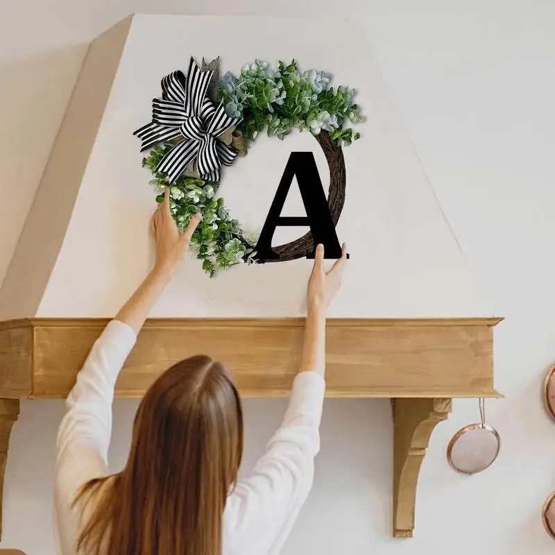 

Фамилия, венок для входной двери, буква фамилия, год, Круглый венок для входной двери, 15 дюймов, гирлянда с надписью приветствия и бантом