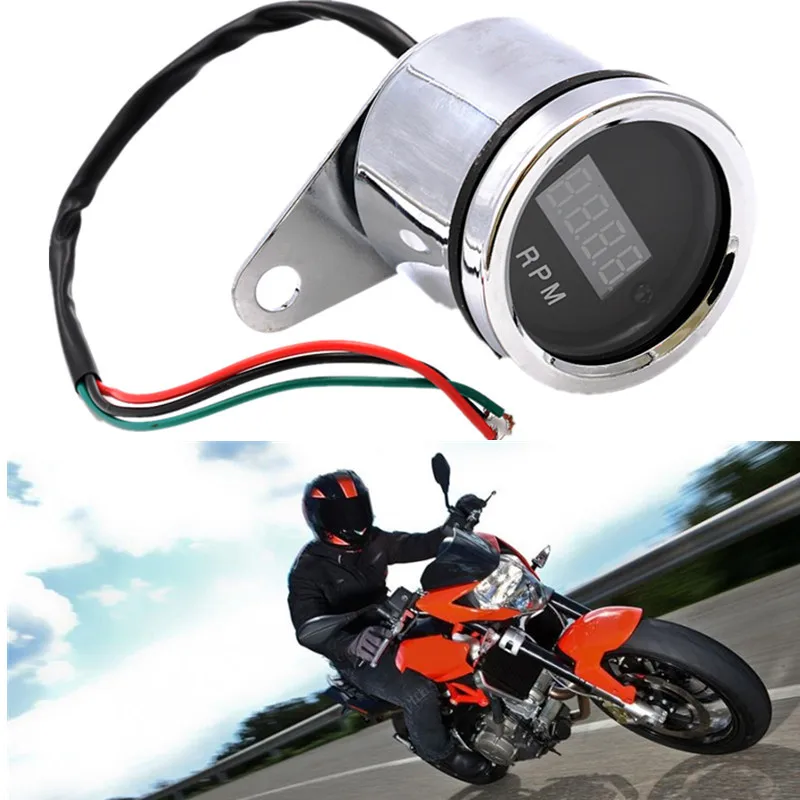 

12V DC Motorcycle LED Digital Tachometer Gauge Metal Odometer Speedometer painel moto accesorios