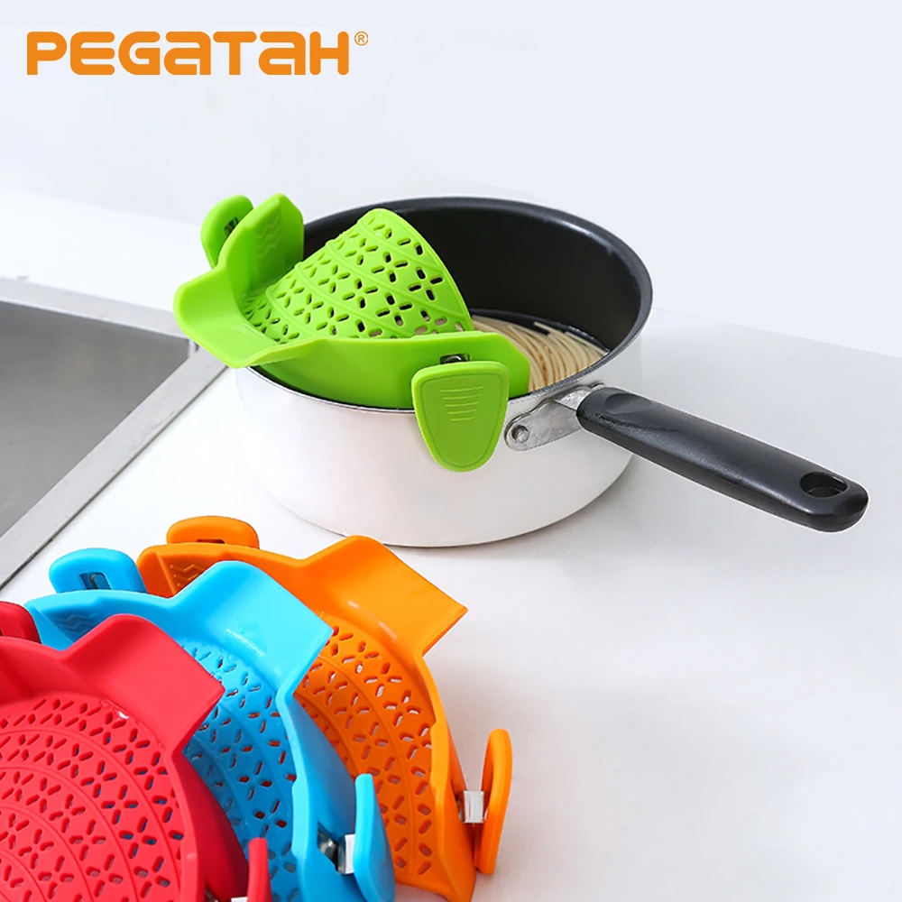 

Silicone Kitchen Strainer Clip Pan Drain Rack Bowl Funnel Gadget Vegetable Washing Colander Draining Kitchen Tools Accessories