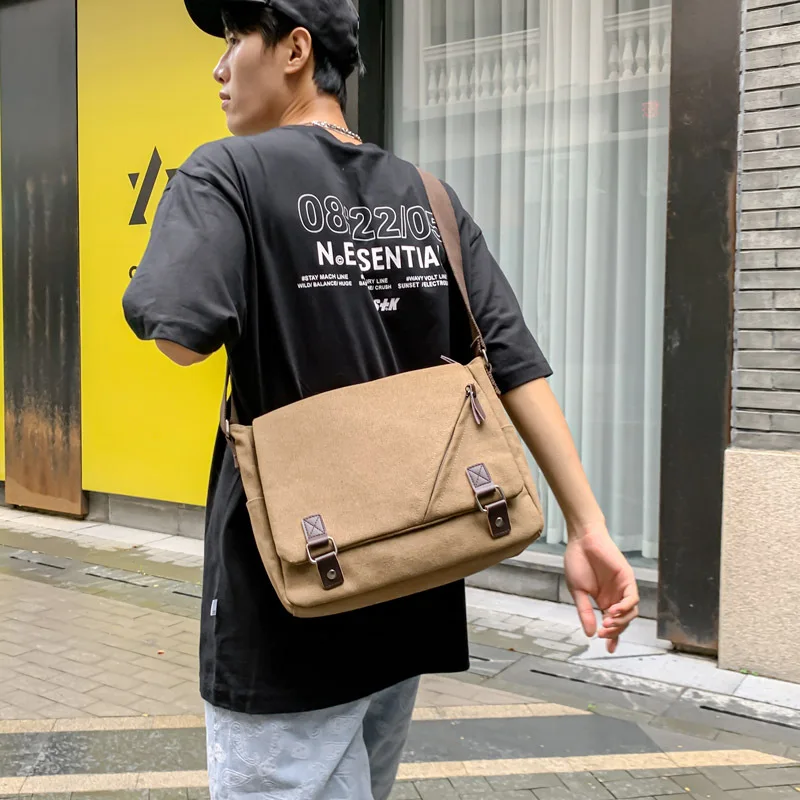 

Повседневная холщовая мужская сумка в студенческом стиле, модная простая вместительная сумочка на плечо, мессенджер, мессенджер
