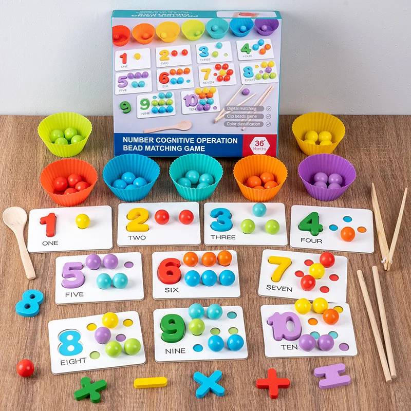 

New Montessori Educational Wooden Toys Preschool Number Operation Clip Beads Matching Game Busy Board Games Toy for Children Kid