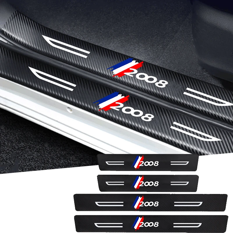 

Автомобильные аксессуары с логотипом для Peugeot 2008, защитная полоса для педали, полоска из углеродного волокна, Накладка на порог двери, порог, наклейки, защитные наклейки