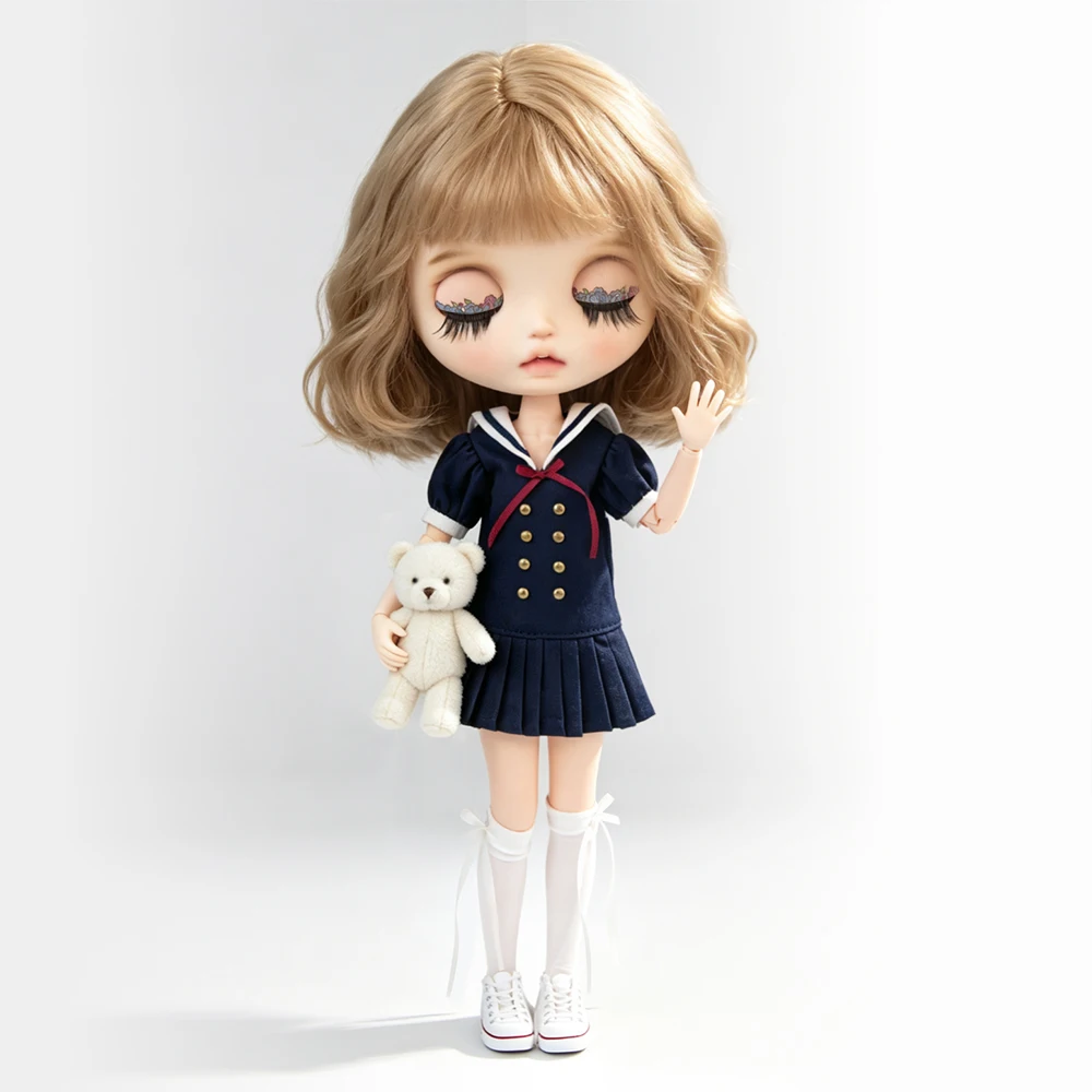 Фото Одежда для кукол Blythe: темно-синяя униформа, костюм моряка, юбка, шляпа для Azone, OB22 24, Licca, Oioi Studio, Light Nightmare Twin, аксессуары для кукол. №3