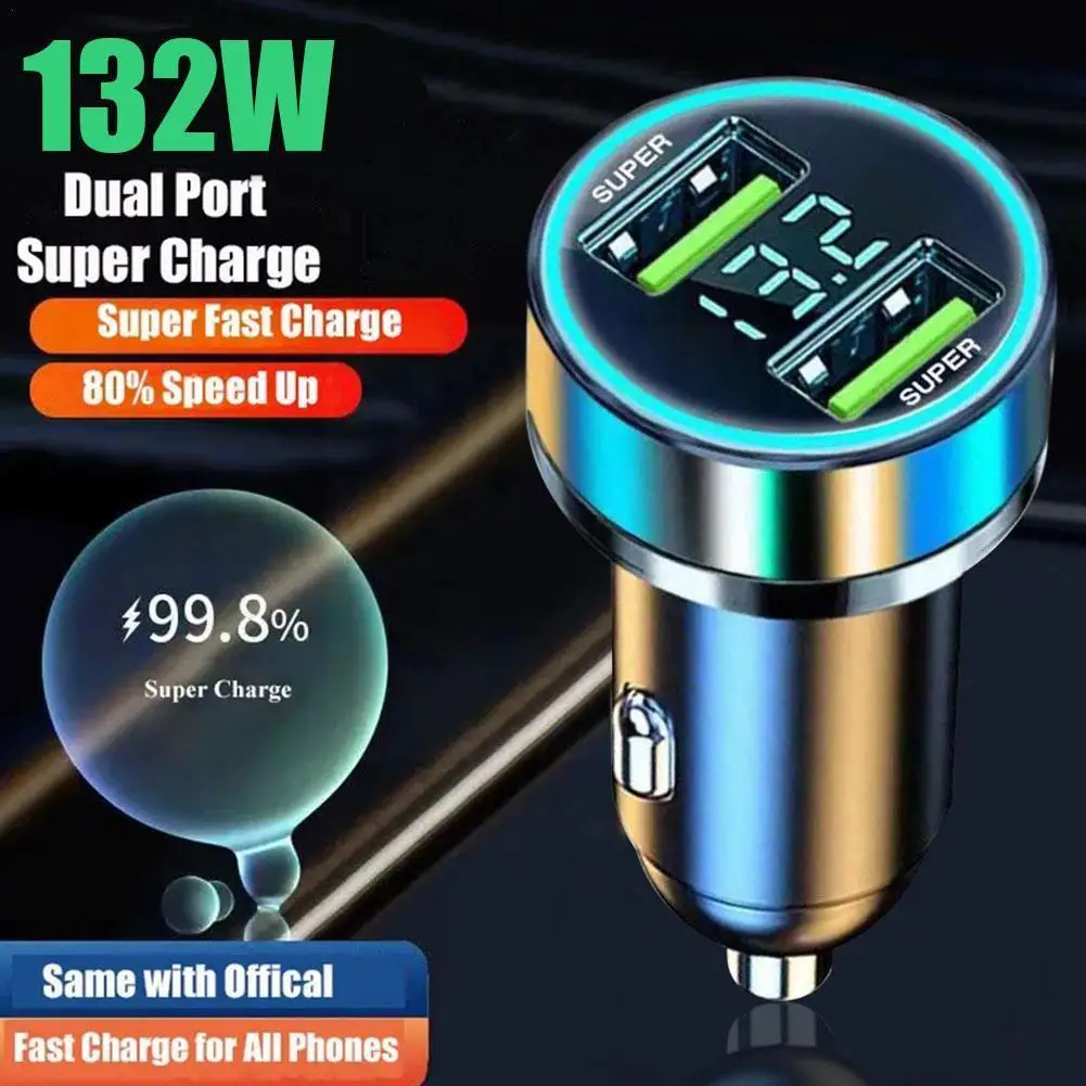 

132W PD Car Charger 2-port USB Type C Super Fast Charging Car Phone Adapter For IPhone 14 13 12 Huawei Samsung Quick Charge X5F2