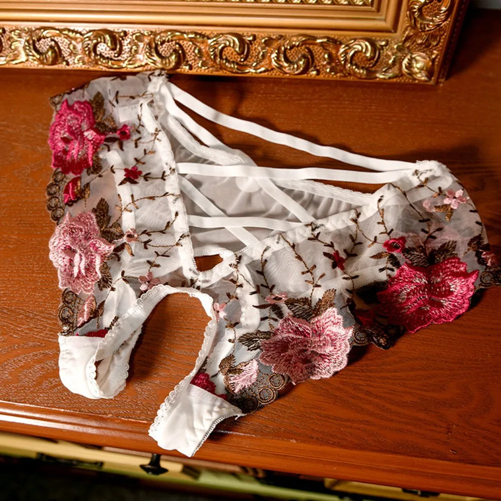

Women Men's Unisex Panties Lace Crotchless Underwear Sexy Knickers Embroidery Briefs Open Butt Underpants Sensual Lingerie