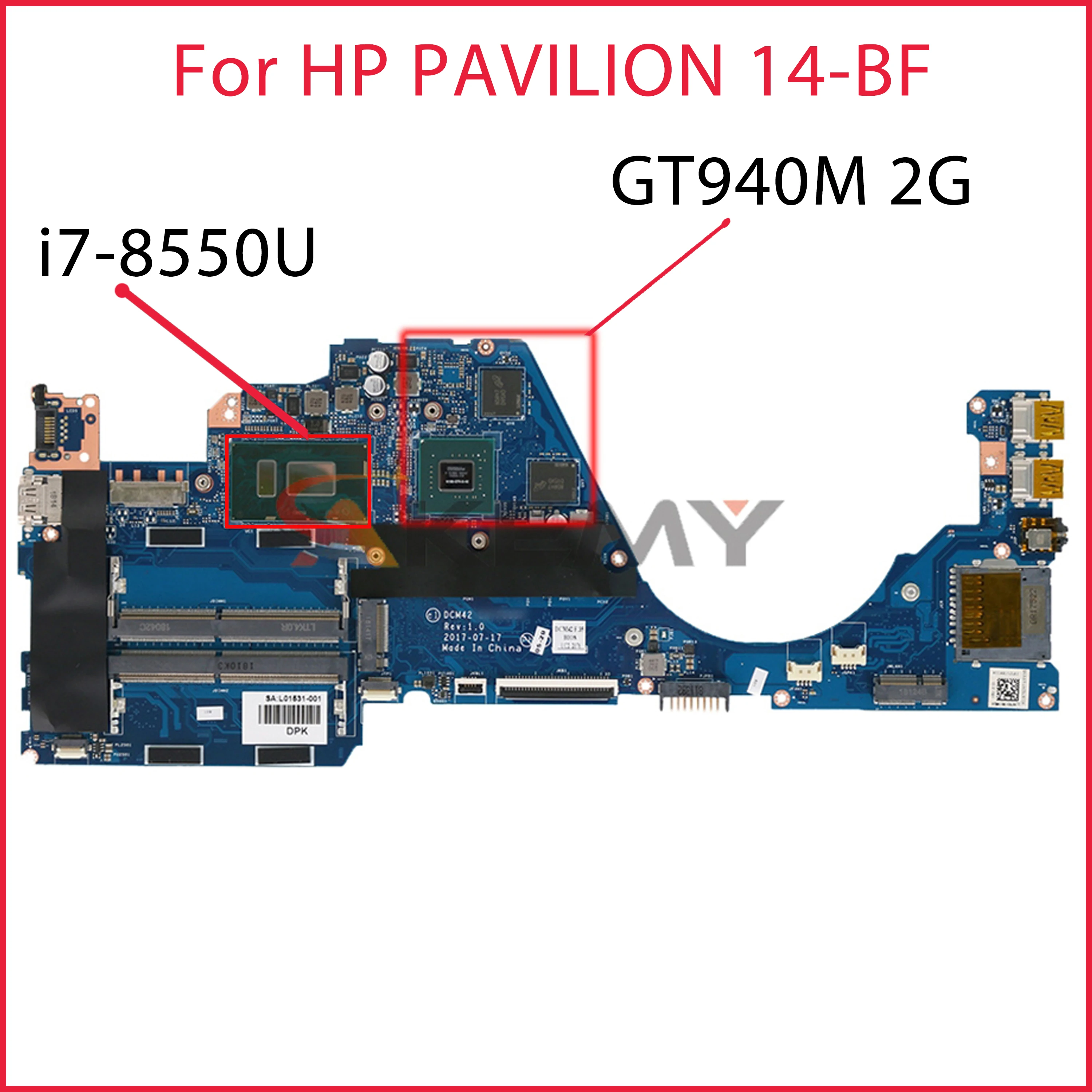 

Материнская плата для ноутбука HP PAVILION 14-BF 14-BF153SA, 940762-601 детской модели, GT940M 2G GPU DDR4 MB 100% протестирована
