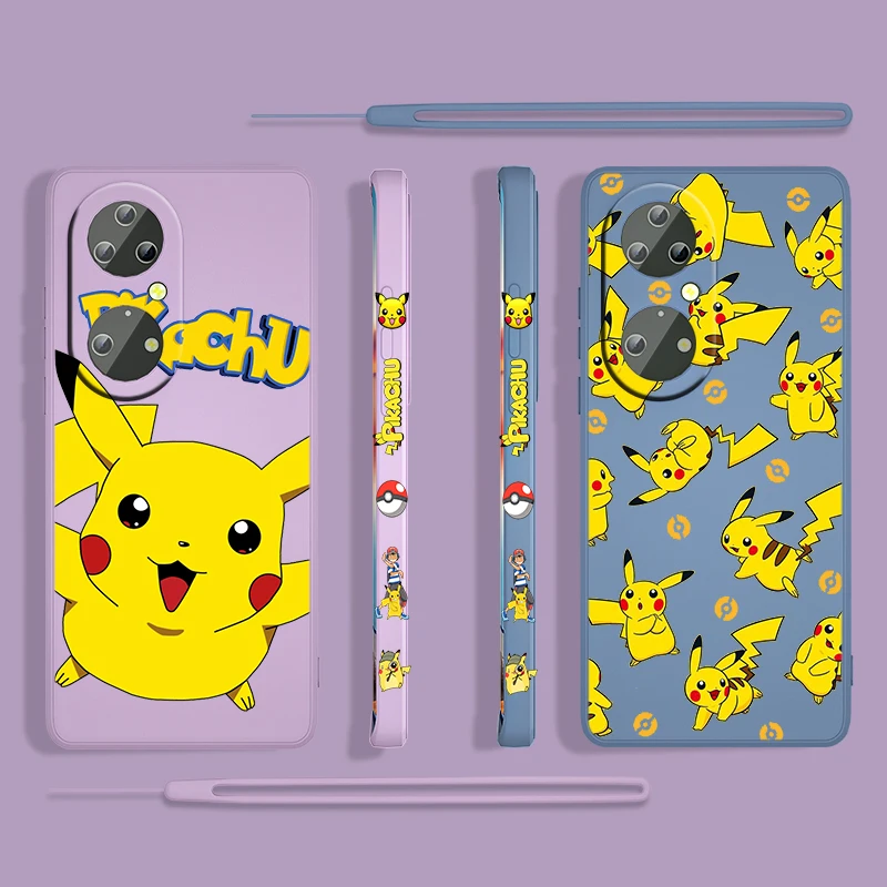 

Anime Pikachu Cute Japan For Huawei P50 P40 P30 P20 P Smart Z Pro Plus 2019 2021 Liquid Left Rope Silicone Phone Case Capa Cover