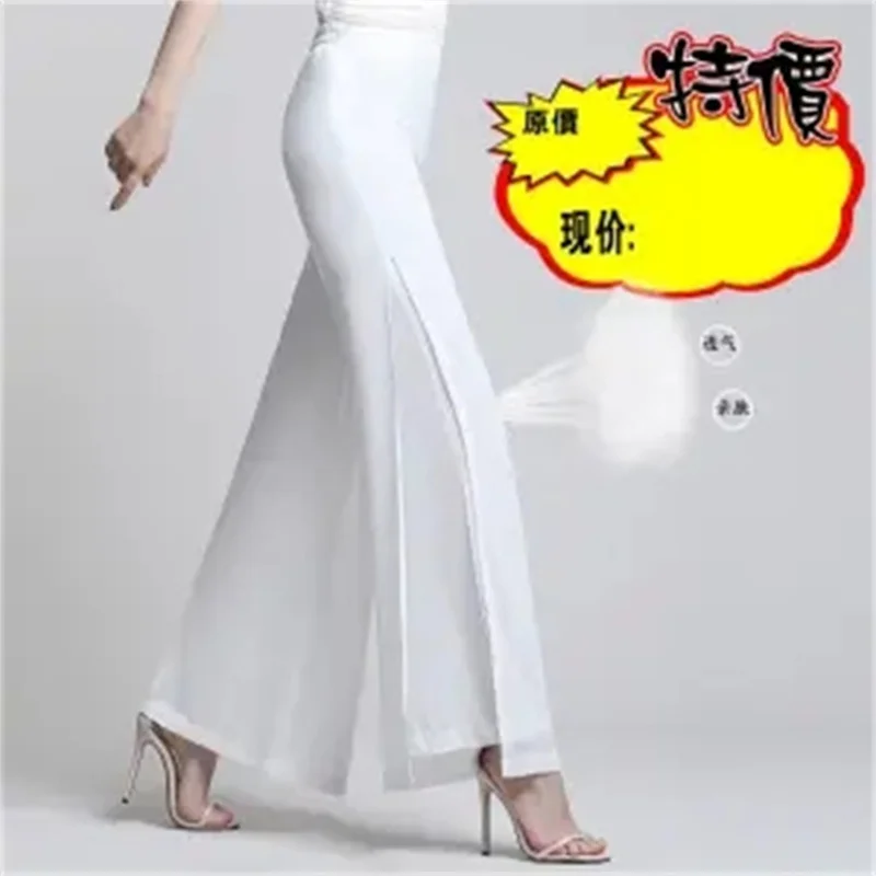 Женские шифоновые брюки с широкими штанинами двухслойные высокой талией