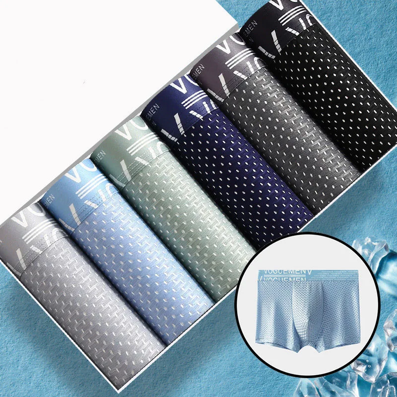 Men's Panties Men Underwear Boxershorts Men Boxers Ice Silk Sexy Breathable Boxer Man Shorts Mesh Antibacterial Underpants L-4XL