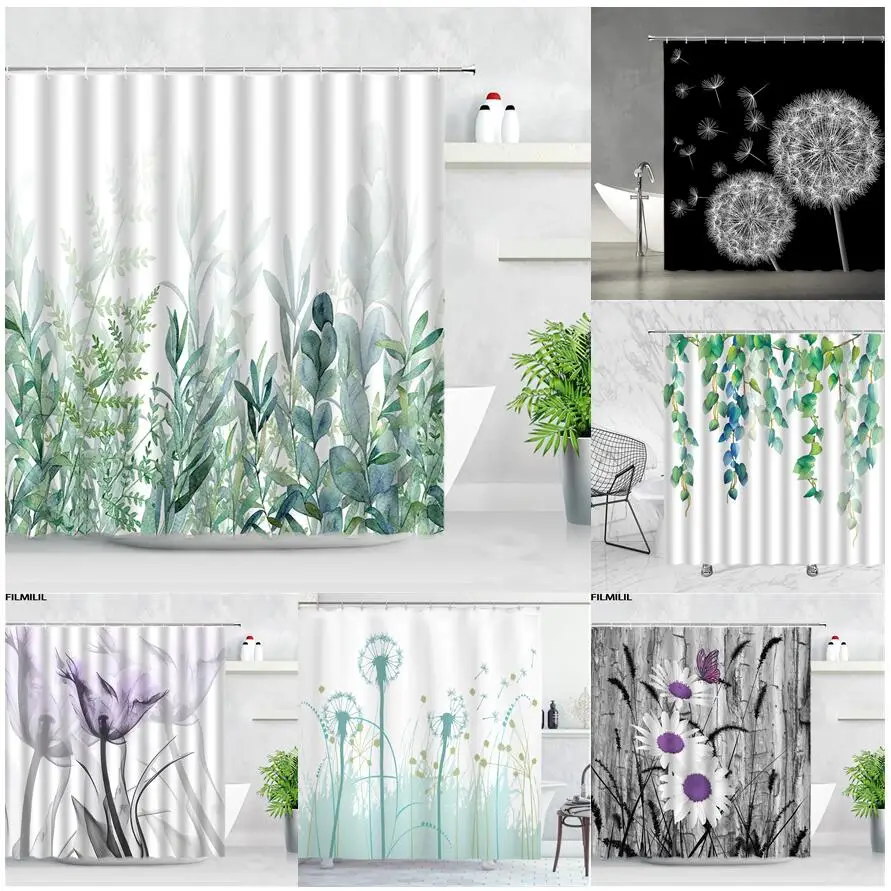 natural floral shower curtains flowers green leaf butterfly water color art nordic modern waterproof bathroom decor curtain sets free global shipping
