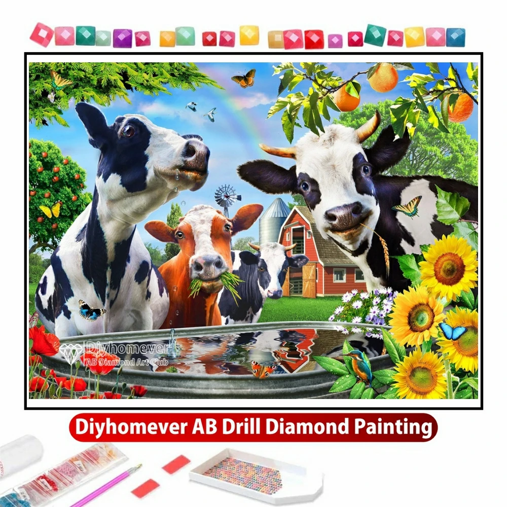 

Cow's Paradise 5D DIY AB Drill Diamond Painting Embroidery Farm Animal Art Cross Stitch Mosaic Rhinestones Hobby Home Decor Gift