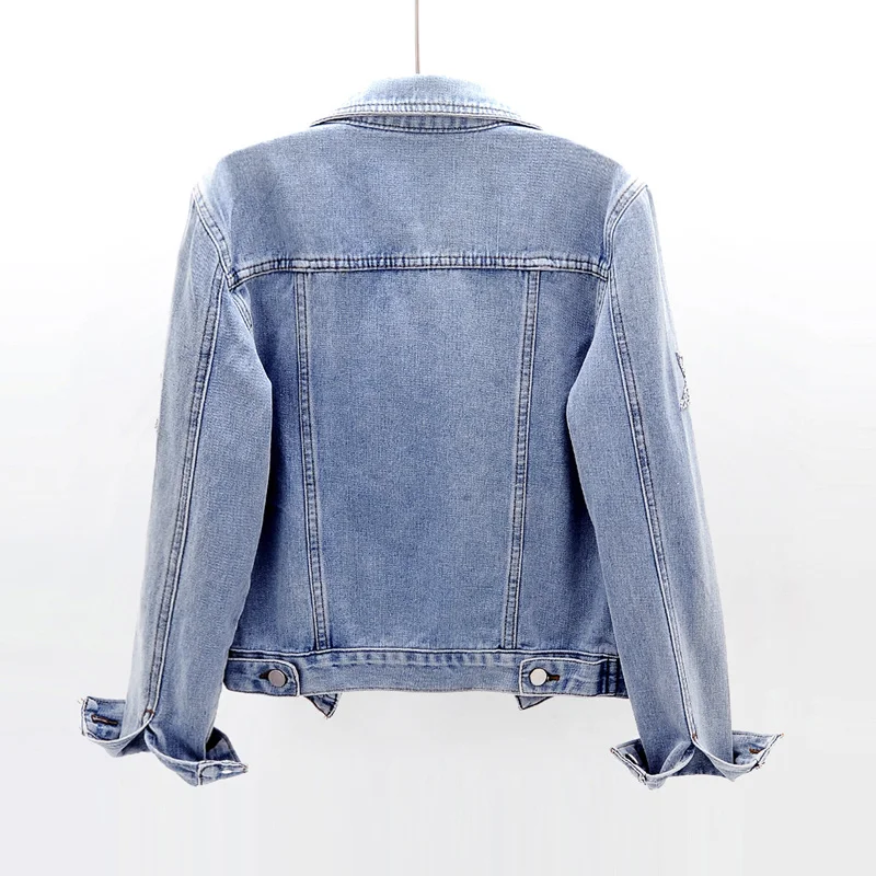 

Autumn 2022 Fashion Star Diamonds Denim Jacket Coat Women Slim Outerwear Chaqueta Mujer Long sleeve Short Jeans Jackets Female