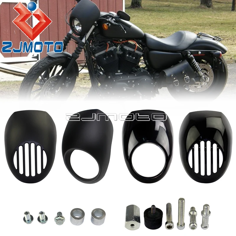 

Мотоциклетный гриль Cafe Racer 5 3/4 "Передняя обтекатель для фару передний козырек для Harley Sportster Dyna FXD XL1200 XL883