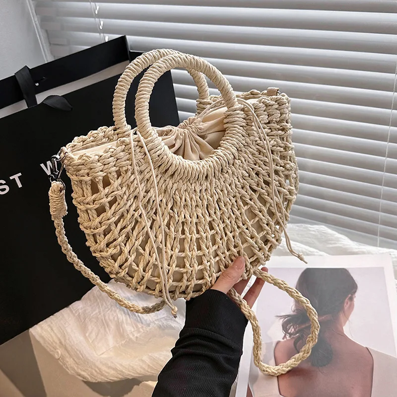 

2023 new straw women bag fashion popular female bag single shoulder cross-body female bag sweet knot hand basket bag