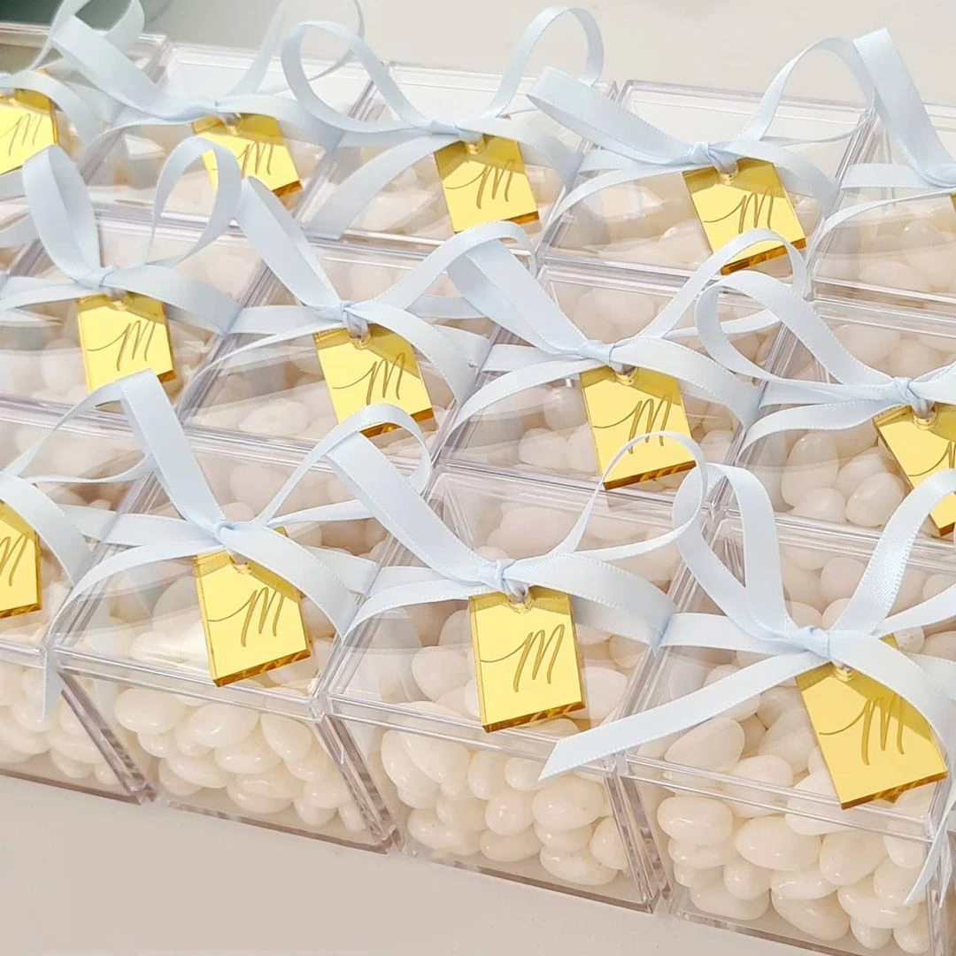 

30X Personalized Bride Baptism Engraved Silver Mirror Rectangle Decoration Table Decor Square Favor Tag For Wedding & Engagemen