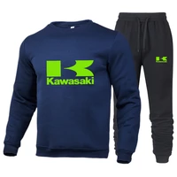 2022 new trend mens kawasaki printed round neck sweater suit fashion casual sports suit men and women with the same style