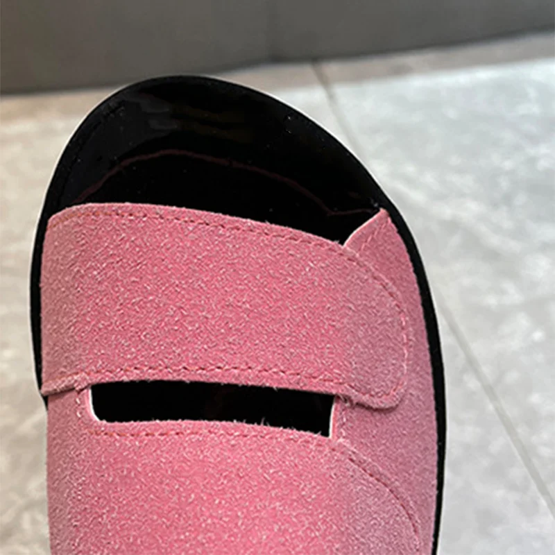 Slippers Women 2022 Summer Large Size European And American Suede Round Toe Slides Thick Sole Wedge Heel Heightening Sandals