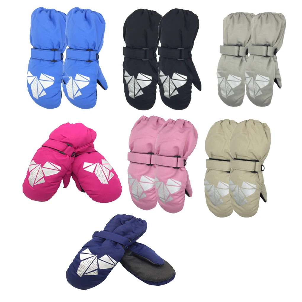 

1 Pair Kids Mittens Winter Waterproof Geometry Style with Hook Printed Patterns Comfortable Outdoor Activities
