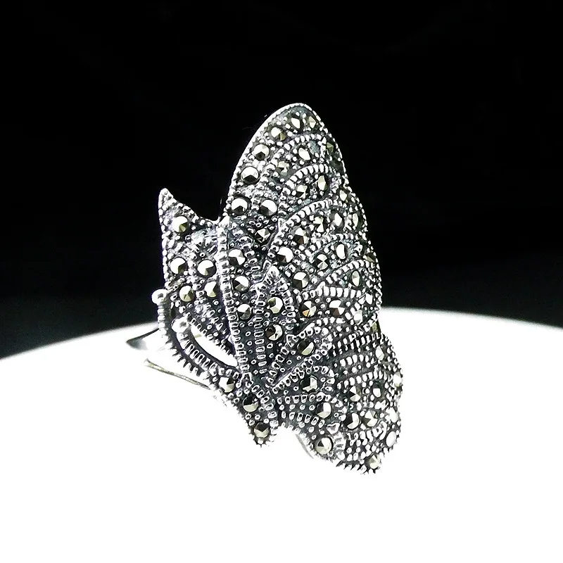 

S925 silver ornament butterflies fashion ring opening exaggerated food restoring ancient ways ring female new personality