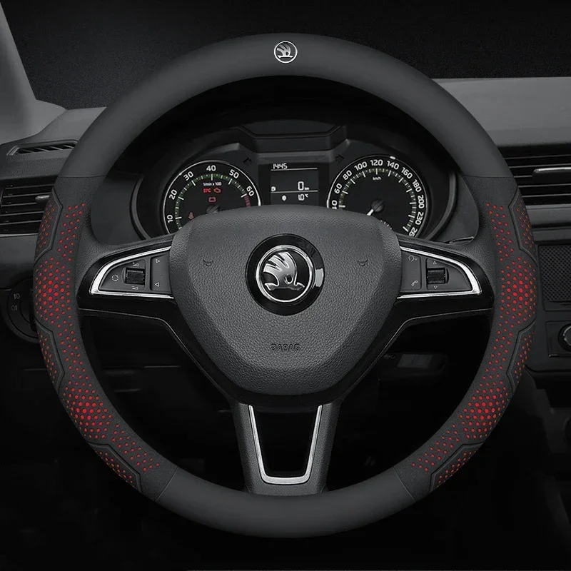 Автомобильный кожаный чехол на руль из углеродного волокна для Skoda VRS Kodiaq Karoq Kamiq Octavia 1 a5 Scala Superb Yeti Fabia ENYAQ Citigo (art.: 3920d402ef040) - 3920d402ef040