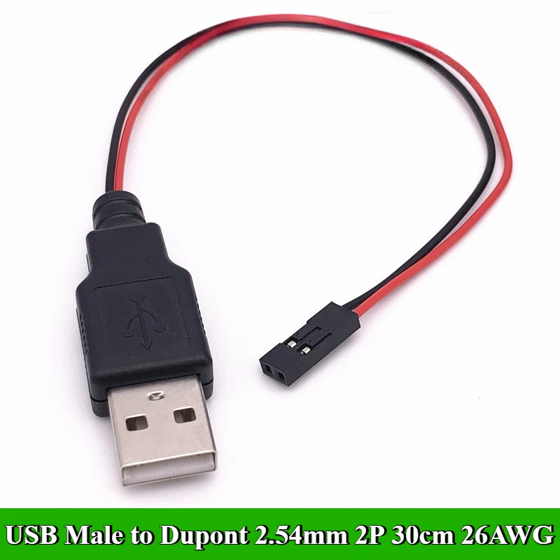 Фото 1/3/5/10/30/50 шт./лот USB-кабель для зарядного устройства к Dupont 2,54 мм 1P/2P клеммный провод 30 см 26AWG для удлинительной линии управления шасси №2