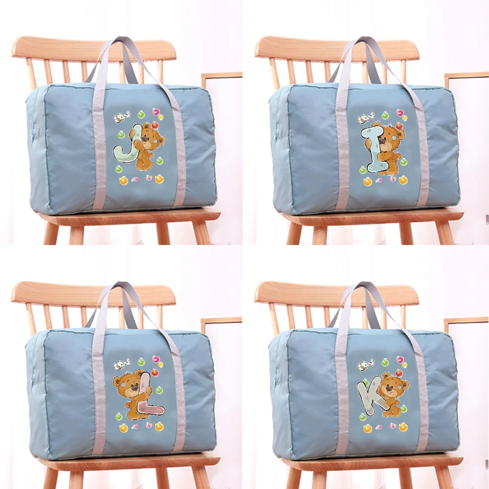 Large Capacity Travel Bag Unisex Organizers Foldable Luggage Handbags  Clothes Storage Duffle Carry on Bags Bear letter Series