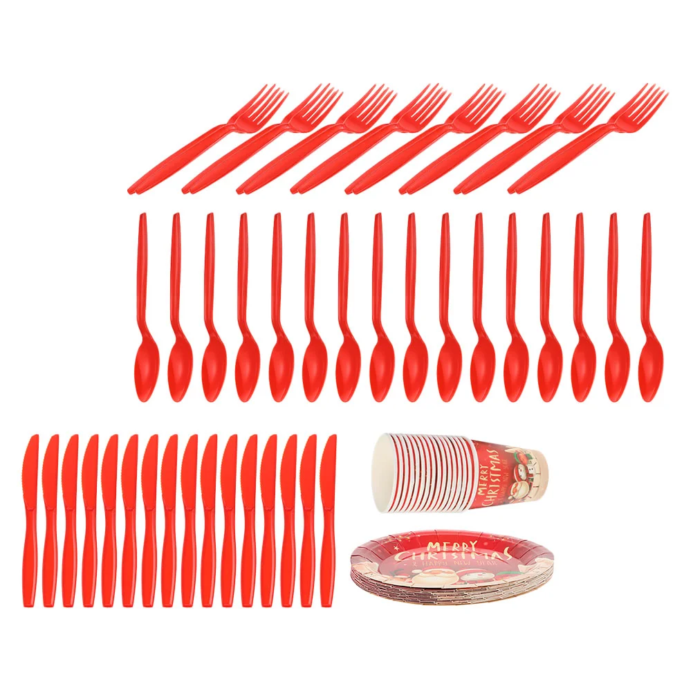 

Christmas Plates Napkins Paperholiday Party Cutlery Supplies Plate Disposable Decorations Napkin Cups Plaid Dessert Set Spoon