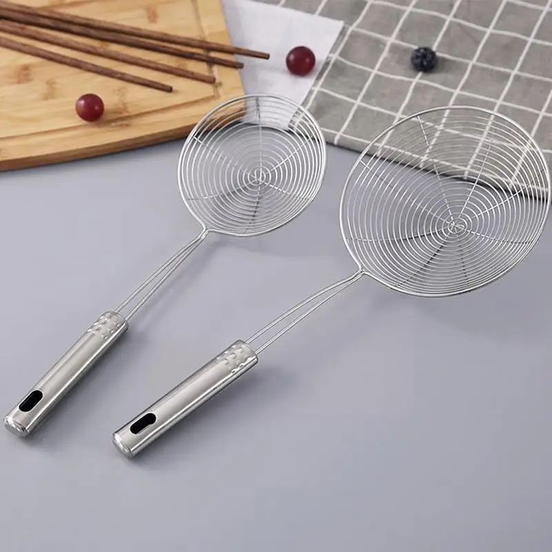 

Colander Spoon Mesh Strainer Skimmer Ladle Steel Long Steaming Kitchen Frying Handle Cooking A3A8