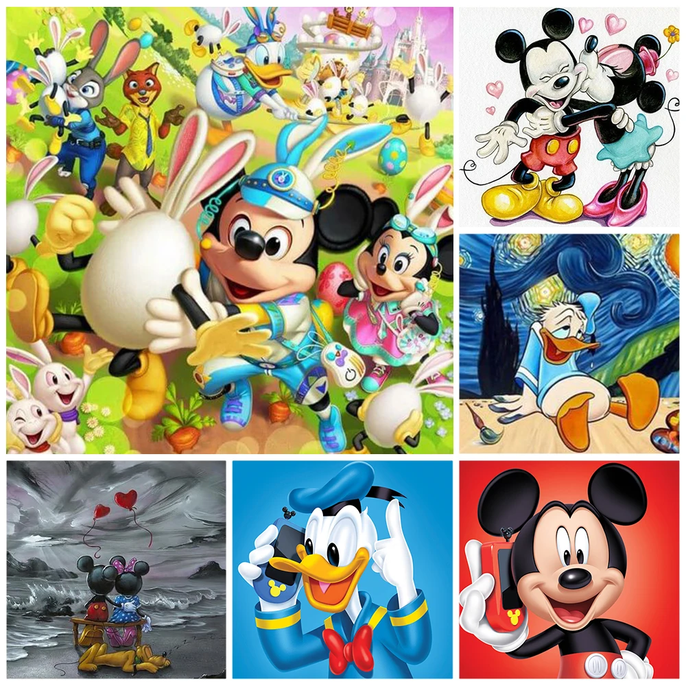 

Disney Full Round 5D DIY Diamond Painting Mickey Minnie Mouse Diamond Embroidery Cross Stitch Mosaic Picture Rhinestones Decor