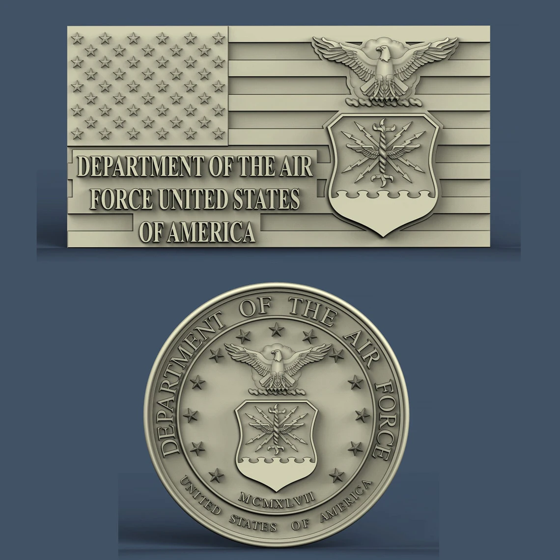 

U.S. Flag Air Force American Army 3D STL Model for CNC Router Engraving & 3D Printing Relief Support ZBrush Artcam Aspire Cut3D