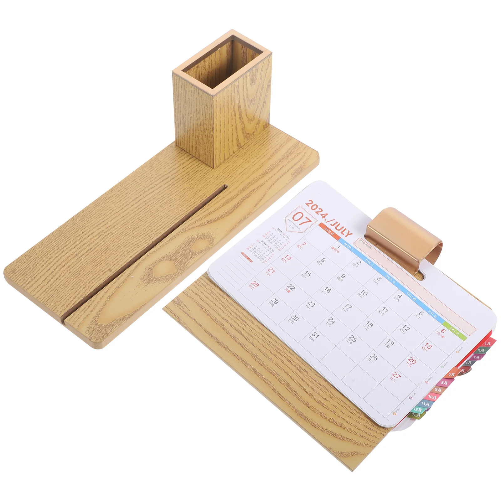 

Office Accessories Nice Holder Storage Rack Desktop Pen Wooden Calendar Showing Case