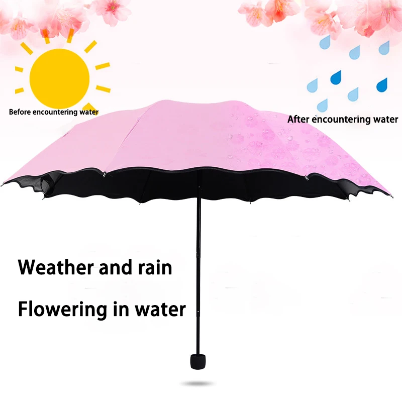 

Color Umbrella Portable Changes Ladies Umbrella Sun/rain Academy Anti-uv Blossoms 3-folding In Windproof Water
