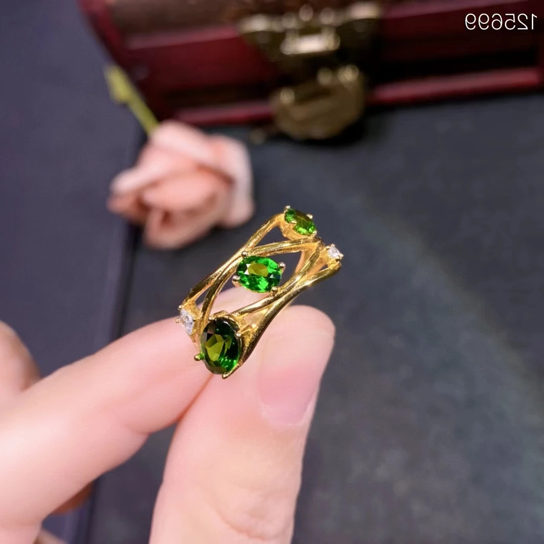 Всего 925 ct натуральный хром V VS класс диопсида серебряное кольцо для повседневной