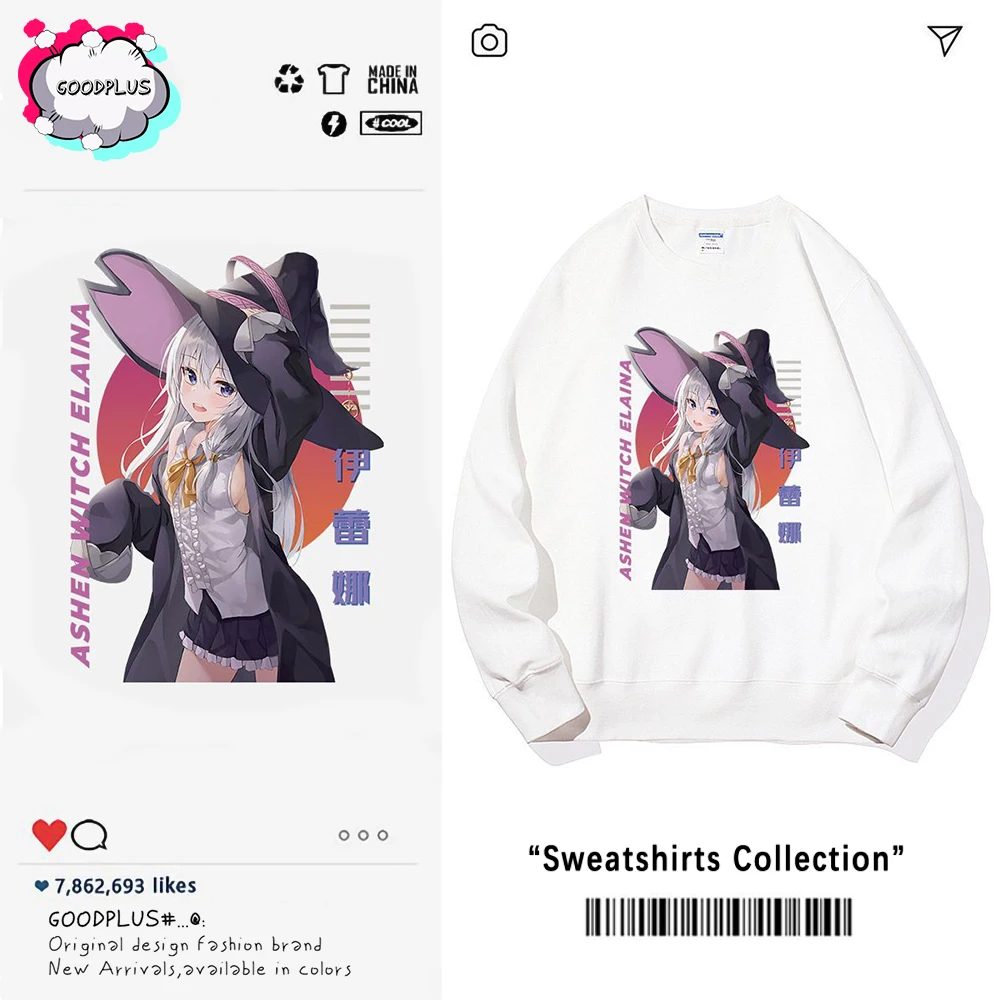 

Свитшоты в стиле аниме Majo No Tabitabi Elaina, зимний мужской пуловер оверсайз, спортивный костюм, женский топ, свитер, одежда для пар